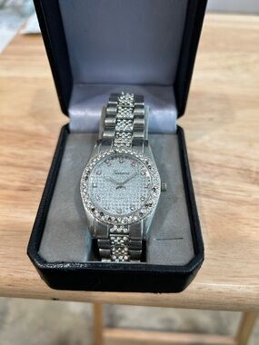 Geneva Silver Pave Crystal Bracelet Watch